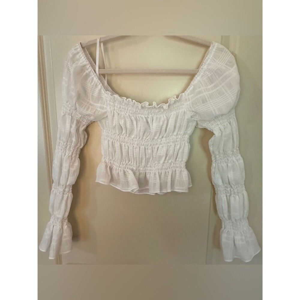 Princess Polly White Cropped Long Sleeve Boho Top Women's Sz 2